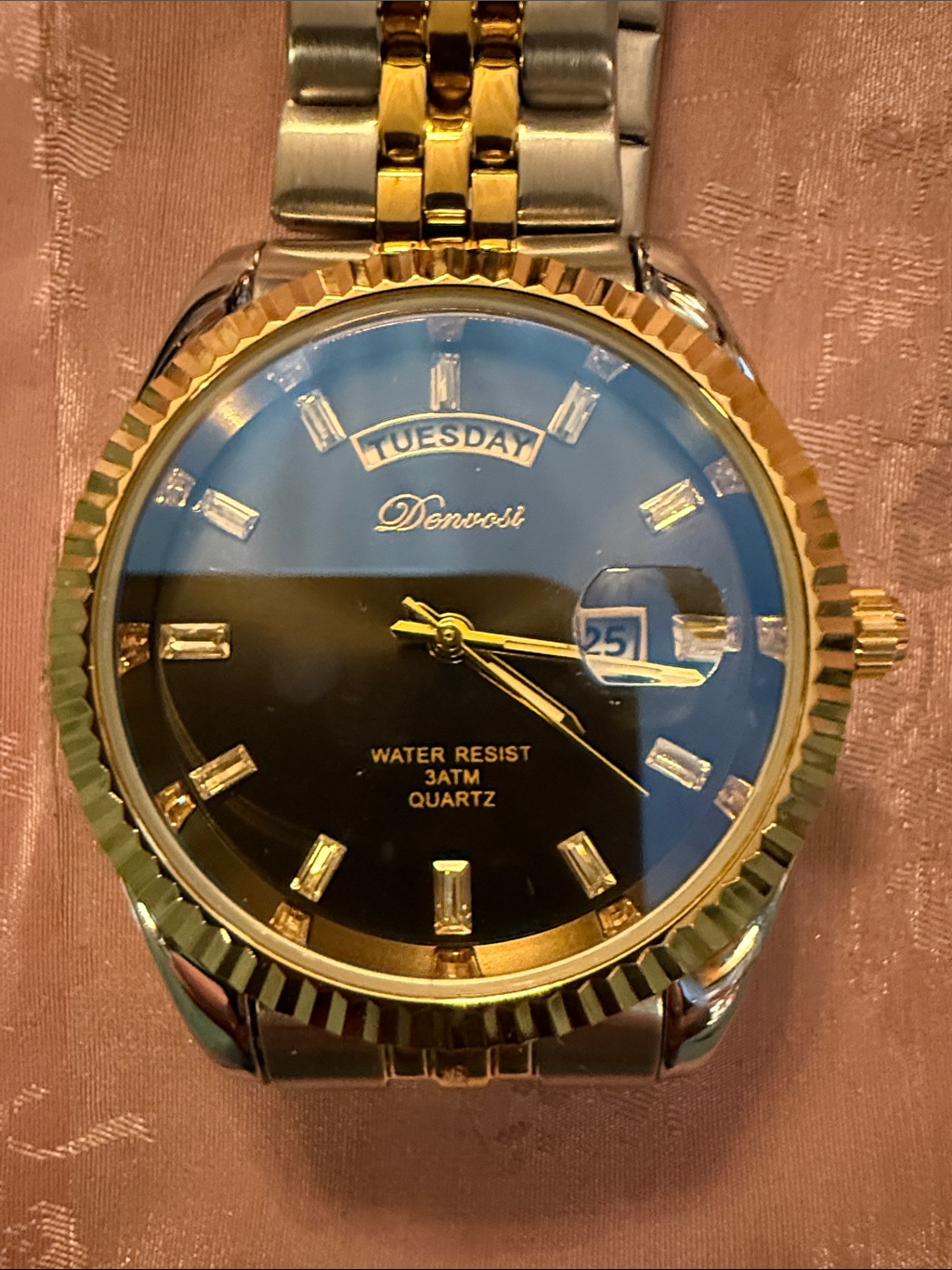 Denvosi TwoTone DayDate Watch In Blue Black Dial